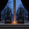 Gothic Tea Light Stand Halloween Candle Holder, Hollow Silhouette Holder for Lights, Dark Aesthetic Home Decor Style Pumpkin Ghost Cat Bat Tabletop