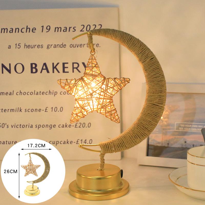 

Светодиодная лампа из пеньковой веревки со звездами и луной - USB-ночник и декоративный подарок Battery + USB