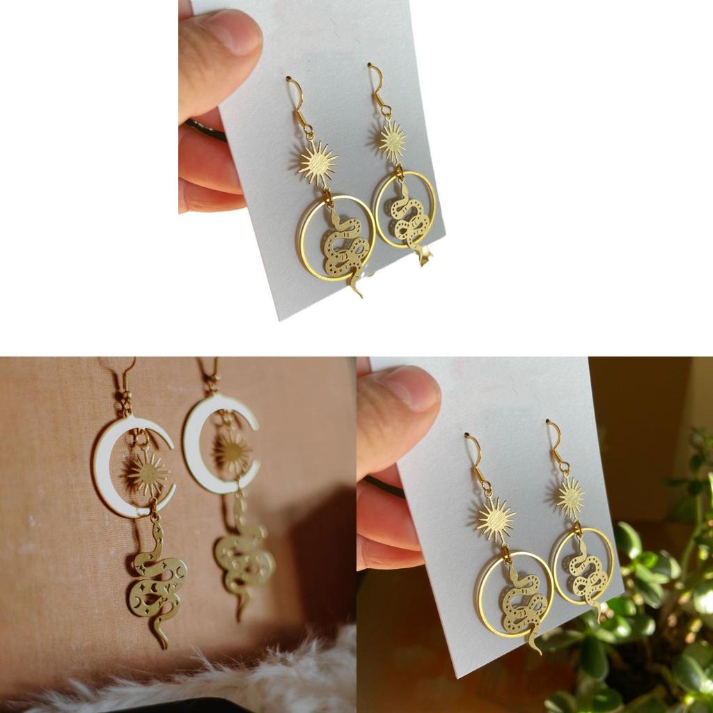 Handmade Boho Snake And Astrology Art Alloy Ear Jewelry For Women