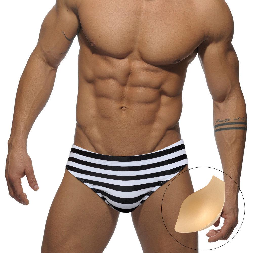 

JESSBORN Мужские черные и белые полосатые плавки-треугольники с чашечками - Модная молодежная пляжная спортивная одежда для плавания M