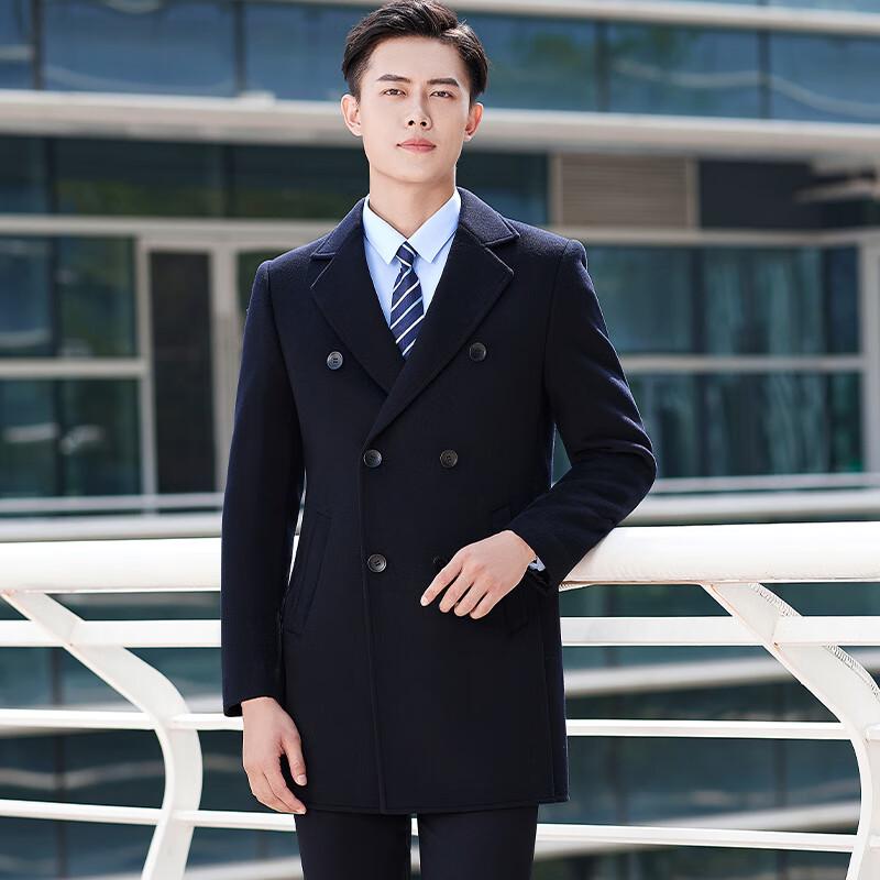 

Пальто Kasiye в британском стиле двубортное из смесовой шерсти 5XL