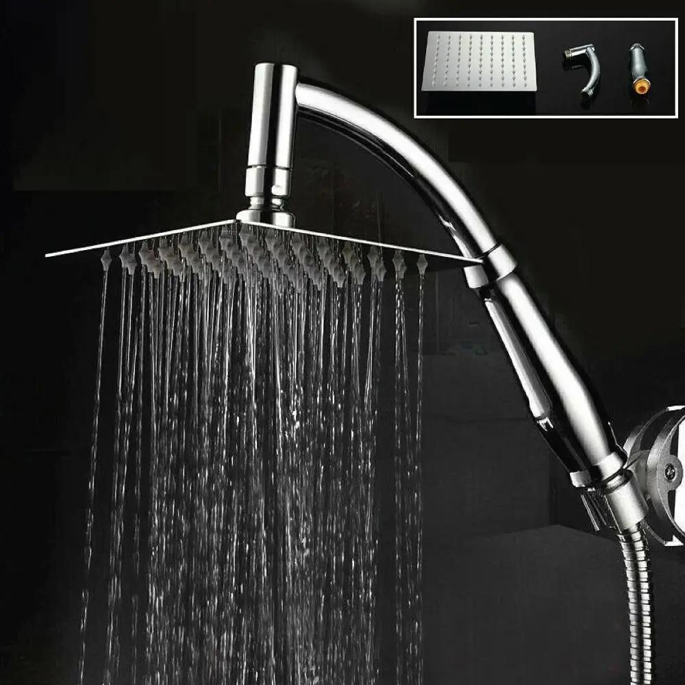 High Pressure Rainfall Shower Head Large Stainless Steel Curved Shower Extension Square Shower Head Extension