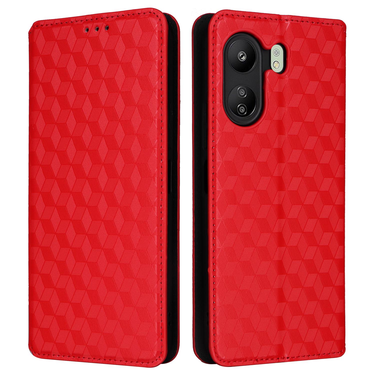 

For Xiaomi Poco C65 4G/Redmi 13C 4G Cell Phone Cases Leather Wallet Imprinted Flip Cover Red
