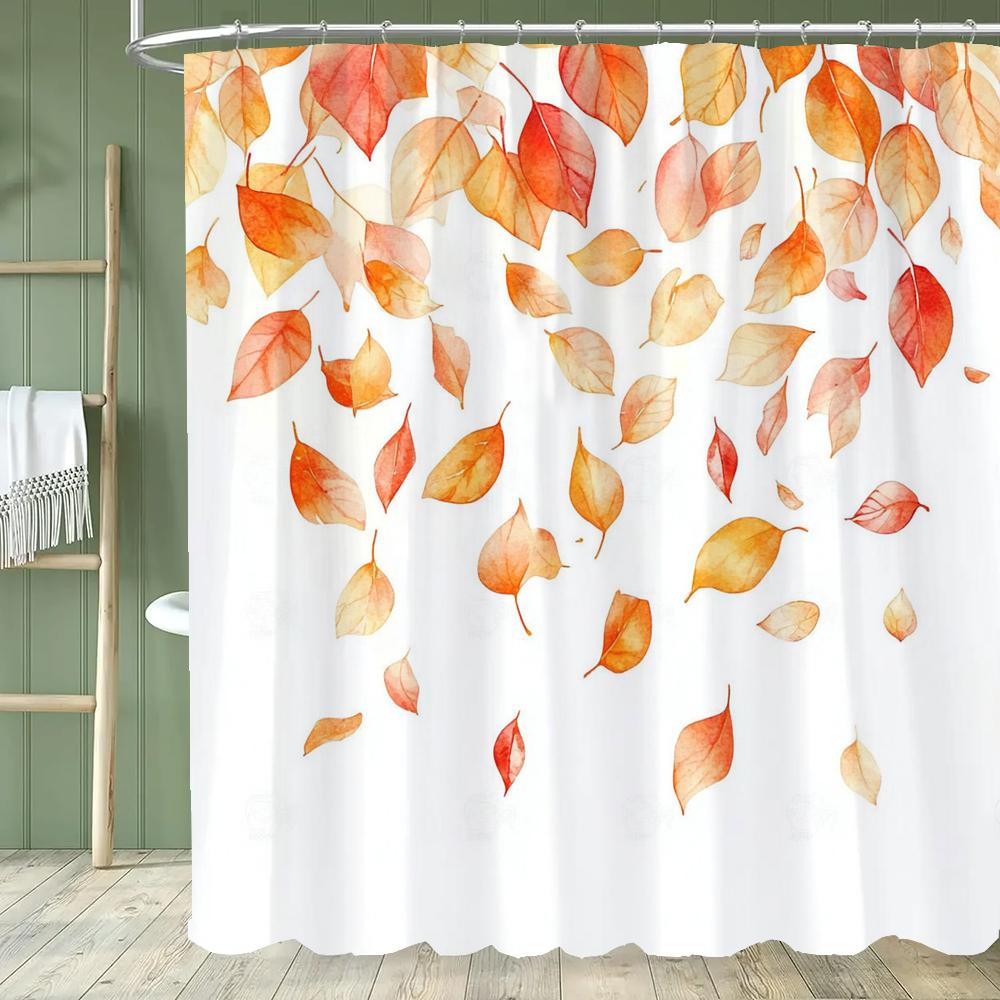1pc Autumn Leaves Shower Curtain, Bathroom Decorative Shower Curtain, Printed Polyester Fabric Shower Curtain with Hooks