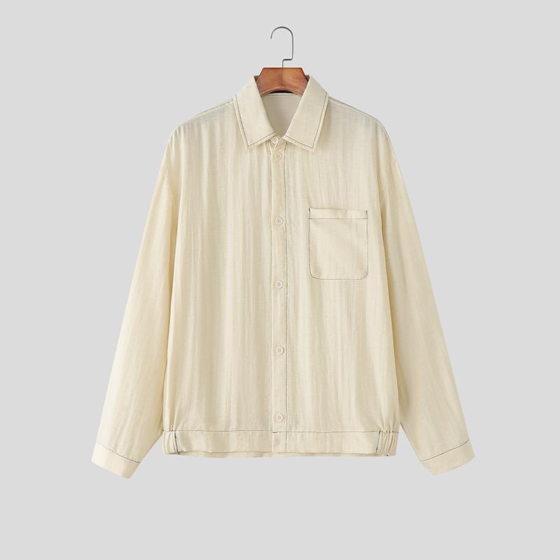 

INCERUN Men Casual Loose Lapel Long Sleeve Stitching Shirts Tops S абрикосовый