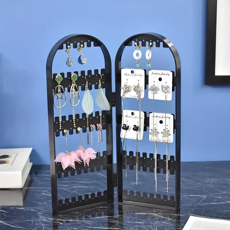 

Складная стойка для ювелирных изделий, пластиковая, для ожерелий, сережек, гвоздиков, большая емкость, подставка, держатель, ящик для хранения на рабочем столе, экономия места