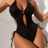 European and American Solid Color Backless Empty Neck One-piece Bikini Strap-up and Thin Beach Sexy Swimsuit
