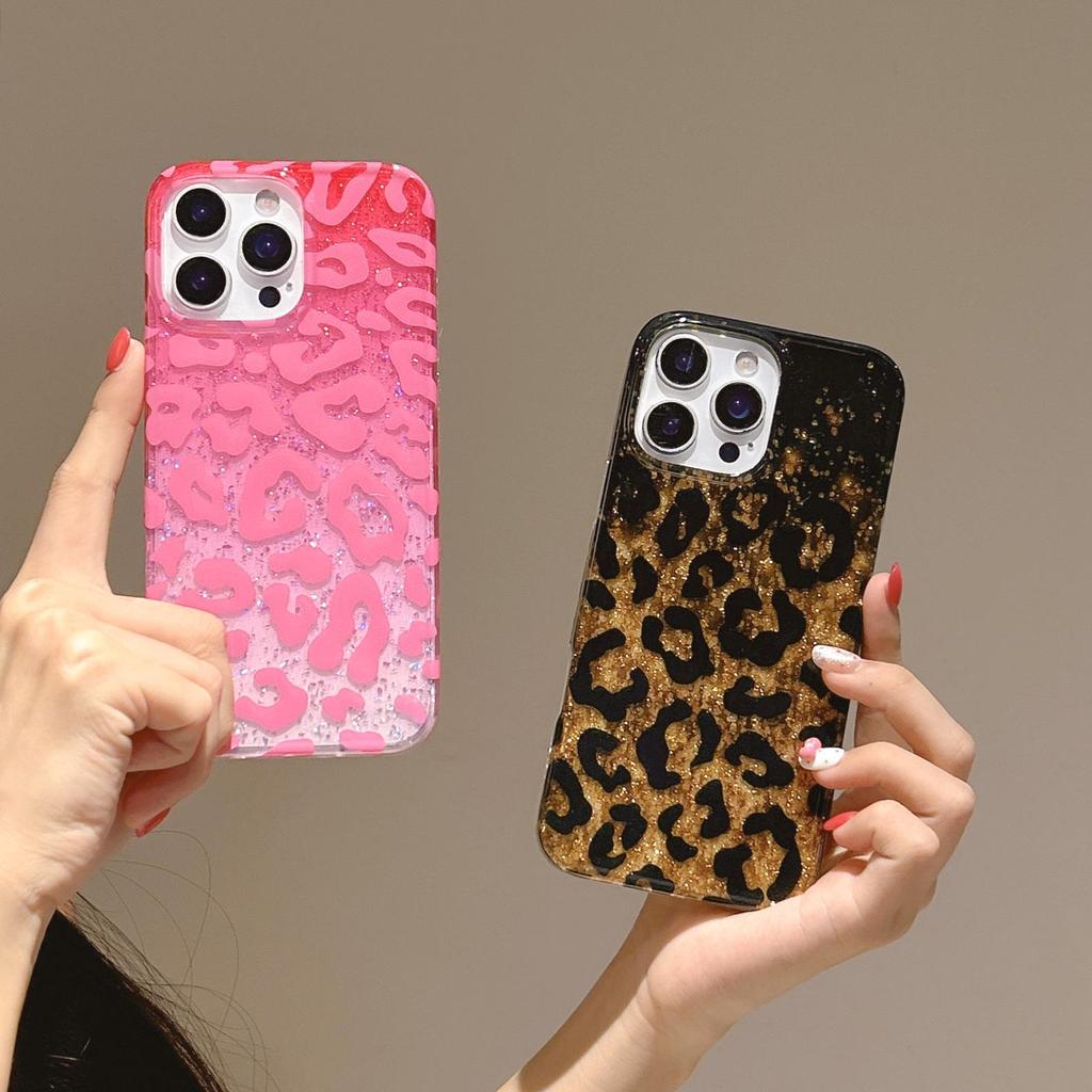 Leopard Print Glitter Sequin Case for iPhone 14/15/16 Pro Max & Apple 17