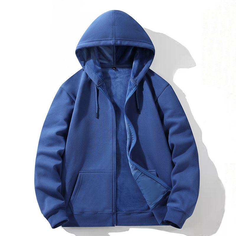 Zipper Hooded Sweatshirt Autumn Winter Fleece-lined Warm Composite Cardigan Pure Cotton Casual Sweatshirt