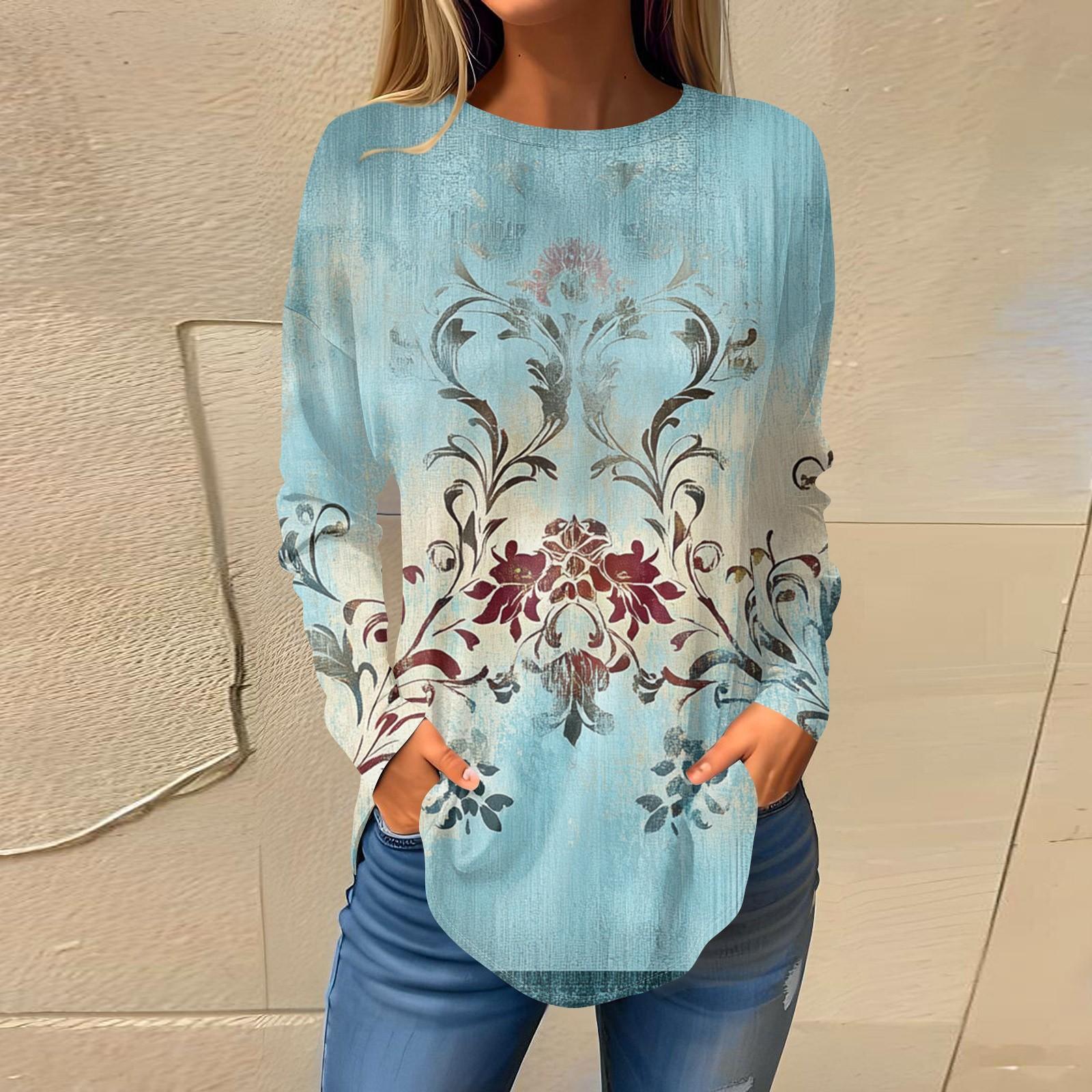 

Женский модный пуловер с круглым вырезом и длинными рукавами с принтом XL