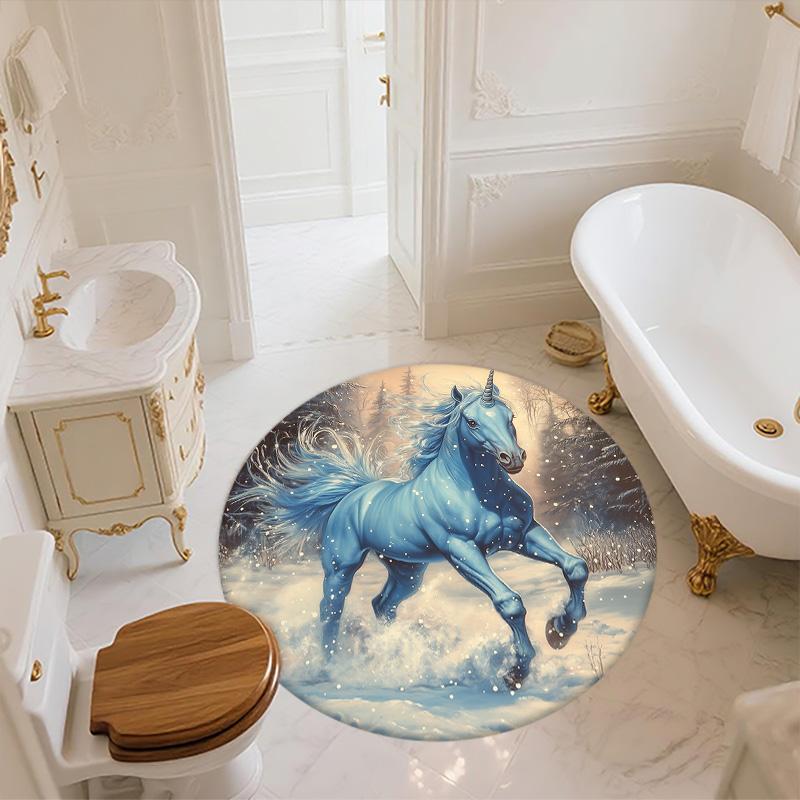 Snowflake Unicorn,Round Area Rug,Carpet Rug for Living Room Bedroom Sofa Playroom Decor,Non-slip Floor Mat