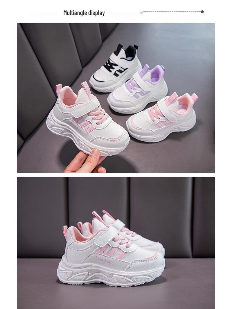 Kinder weiße und schwarze atmungsaktive Ledersportschuhe für Frühling und Herbst - Jungen und Mädchen