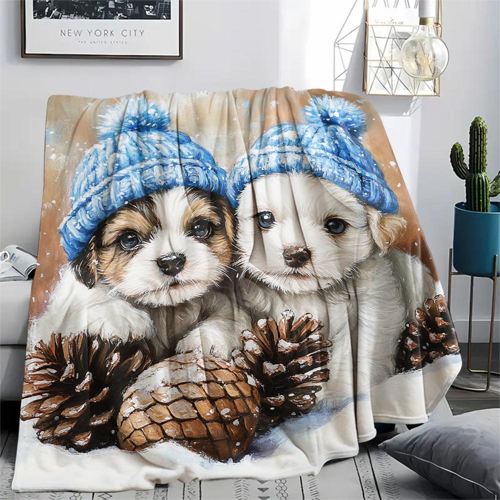 Puppy Print Flannel Blanket, High quality Comfortable for All Seasons, Home Decor, Warmth and Comfort, Perfect for Christmas Gifts