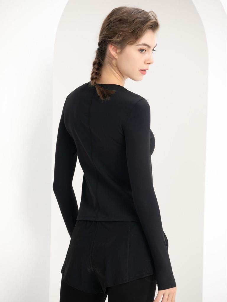 Women's Round Neck Long Sleeve Fitness T-shirt - High Elasticity Sports Top for Yoga, Running, Cycling