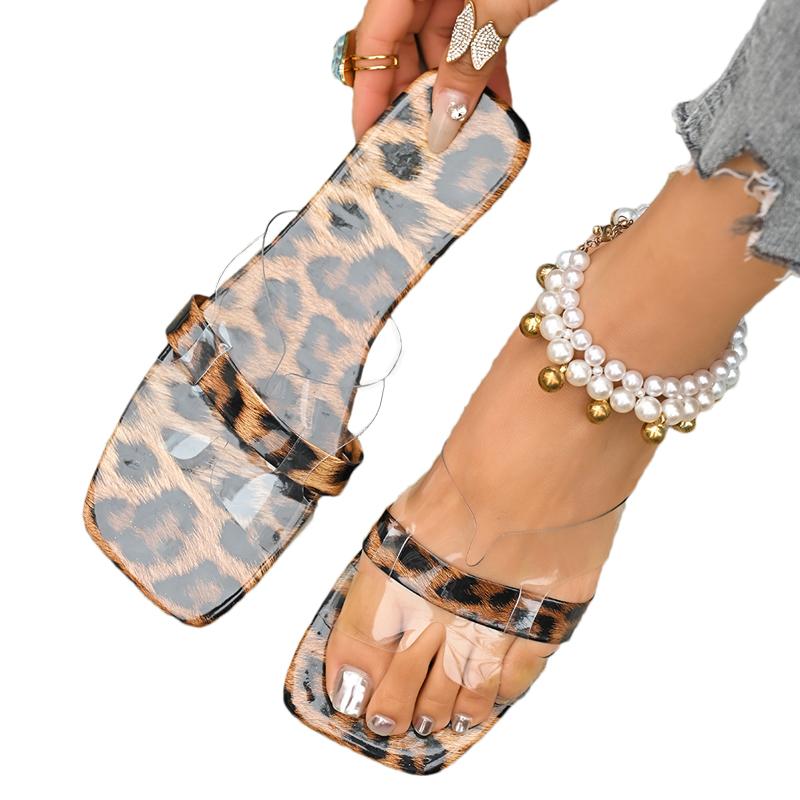 Fashion Flats Women Slippers Designer Pvc Sandals Leopard Woman Shoes 2025 Summer Fashion Flip Flops New Brand Dress Sandalias De Mujer