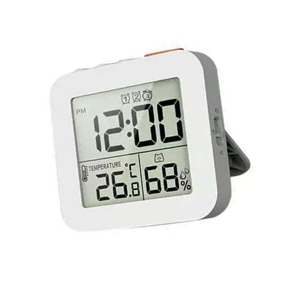 3 Alarm Clock With Temperature Humidity Monitor Backlight Snooze Foldable Design Portable LCD Display For Home Office