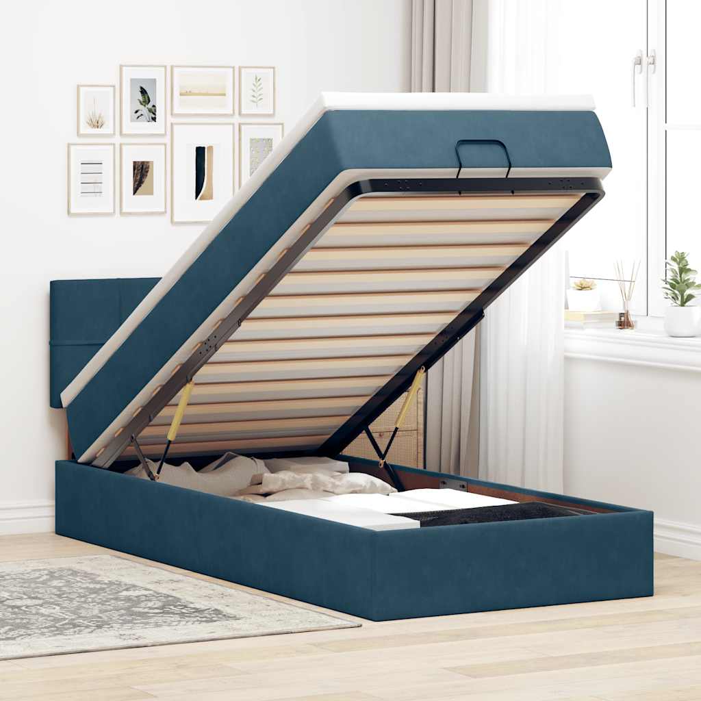 Ottoman Bed with Mattress & LEDs Dark Blue 80x200 cm Velvet