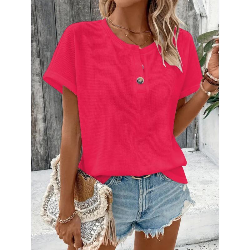 

JKASHDK Женская мода Повседневная Летняя Весна Однотонные принты Короткие рукава О-образный вырез Блузки и рубашки XXXXXL красный