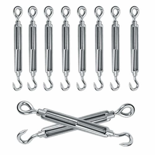 304 Stainless Steel Turnbuckle, Rust-Resistant, High-Strength Turnbuckle, Stainless Steel Hook & Eye, Rigging Tensioner, Weather-Resistant Hook for Ro