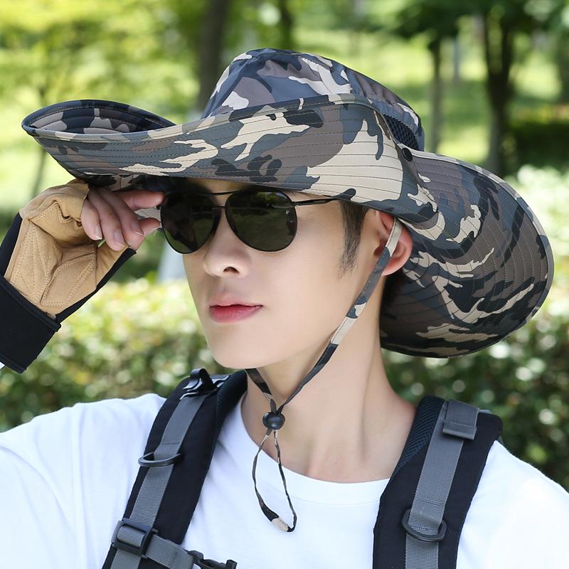 Męski kapelusz przeciwsłoneczny z szerokim rondem - Letni kapelusz słomkowy ochronny na zewnątrz do wędkowania i budowy.