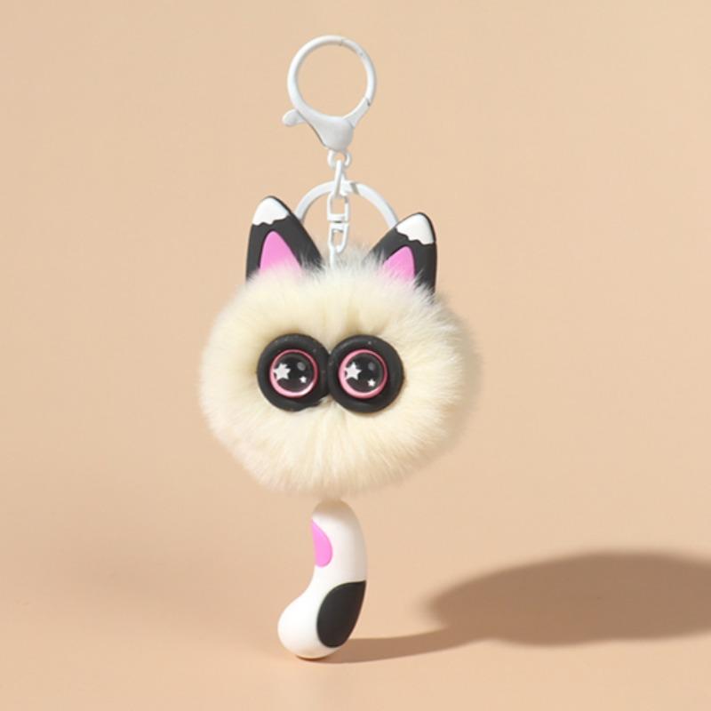 Niedlicher Rexkaninchenhaar Kätzchen Schlüsselanhänger Anhänger Mädchen Herz Plüsch Cartoon Puppe Puppe Taschenzubehör Geschenk