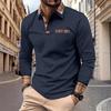 Stylish Men's Long Sleeve Polo Shirt with Plaid Trim, Casual Daily Wear Top