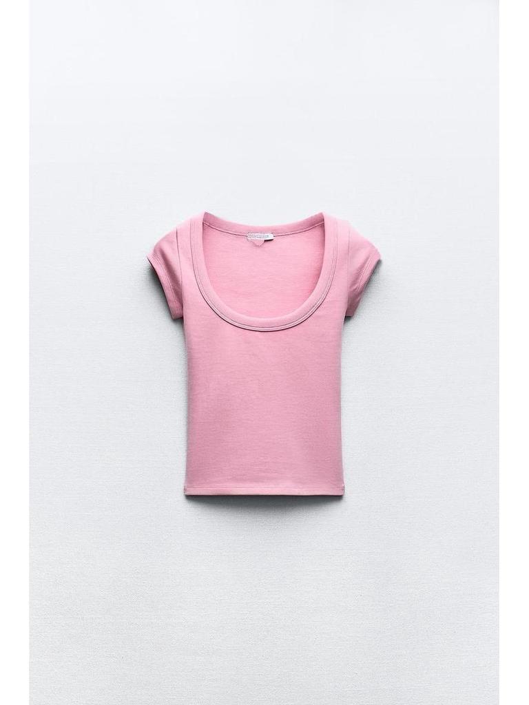 Women's Summer Sweet & Spicy Slim Fit Round Neck Ribbed Cotton T-Shirt, Short Sleeves