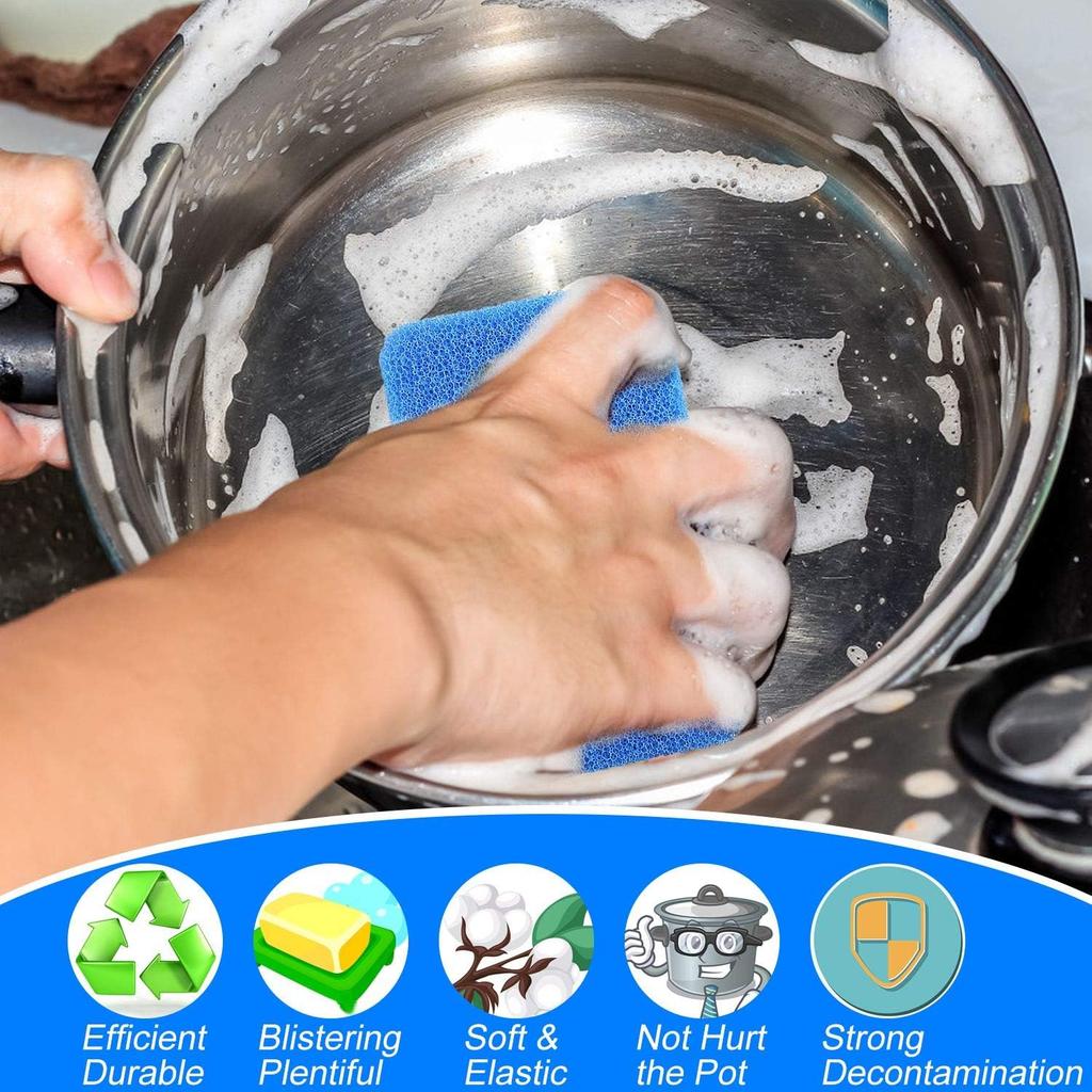 Silicone Sponges Kitchen Scrubber, Sponges for Dishes, Fragrance Free, Odor Free, 10 PCS Non-Scratch Scrub Sponges, Blue