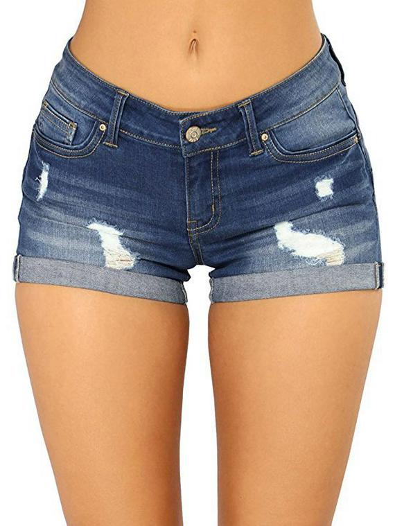 Women s Summer Denim Shorts with Rolled Cuffs XXL
