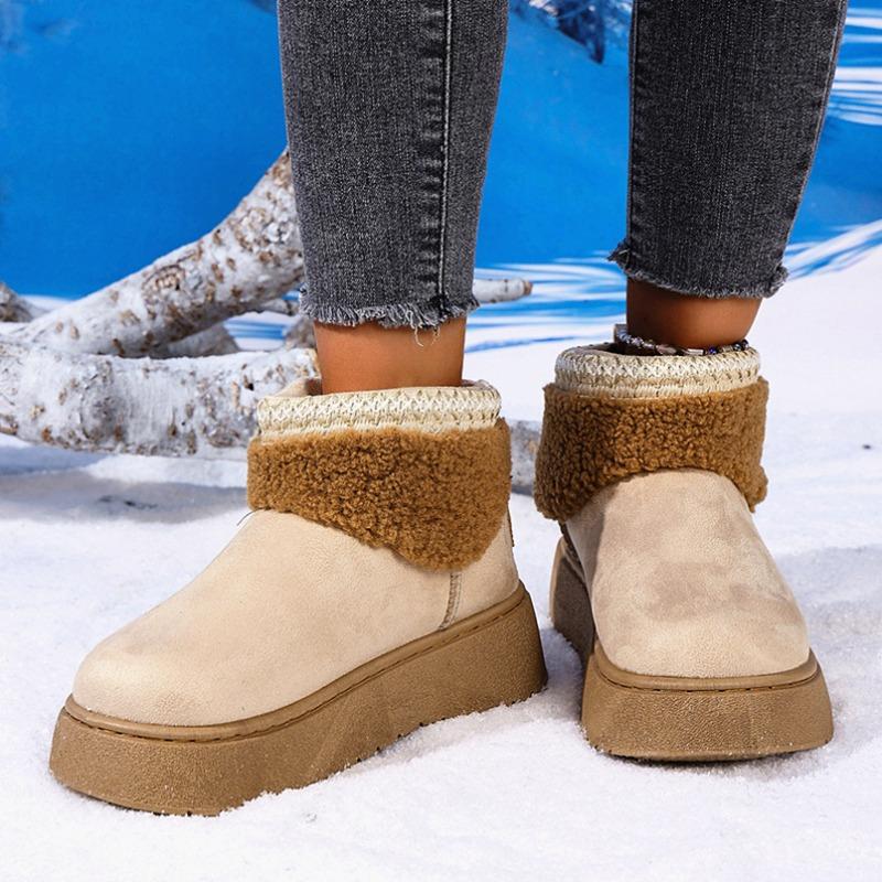Autumn new large size round head warm thick-soled snow boots women's cross-border cloth cover feet velvet short cotton shoes