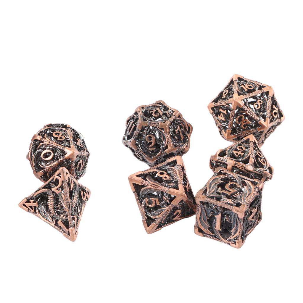 7pcs Board Game Polyhedral Dice Copper Hollow Dragon Pattern Clear Number High Balance Role Playing