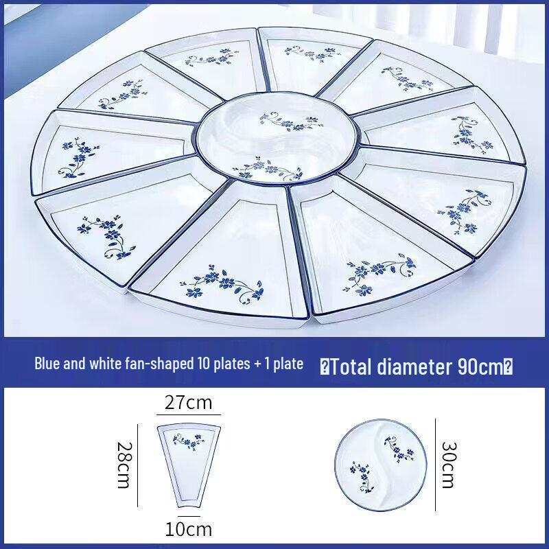 Qinjing Blue and White Porcelain Fan-Shaped Dinnerware Set