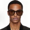 Gucci GG1346SK 005 Oversized Square Sunglasses - Shiny Black & Brown Lenses