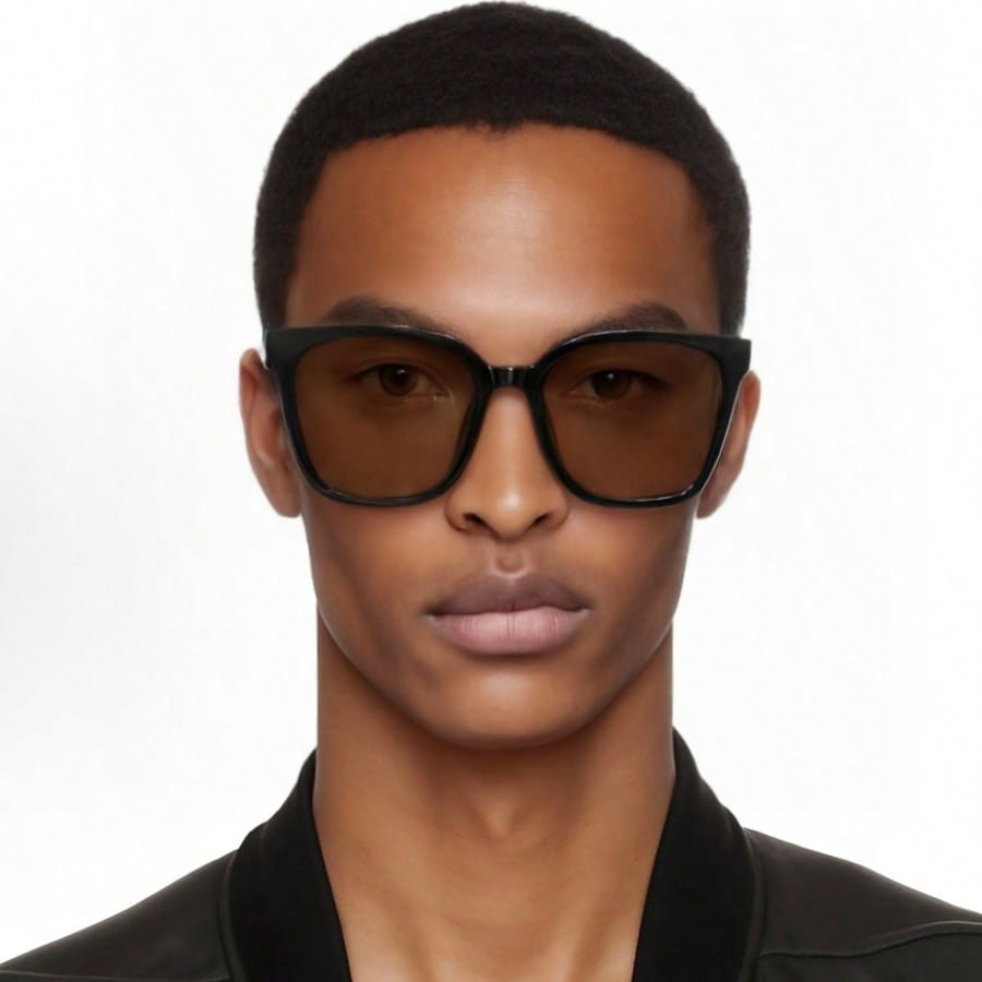 Gucci GG1346SK 005 Oversized Square Sunglasses - Shiny Black & Brown Lenses