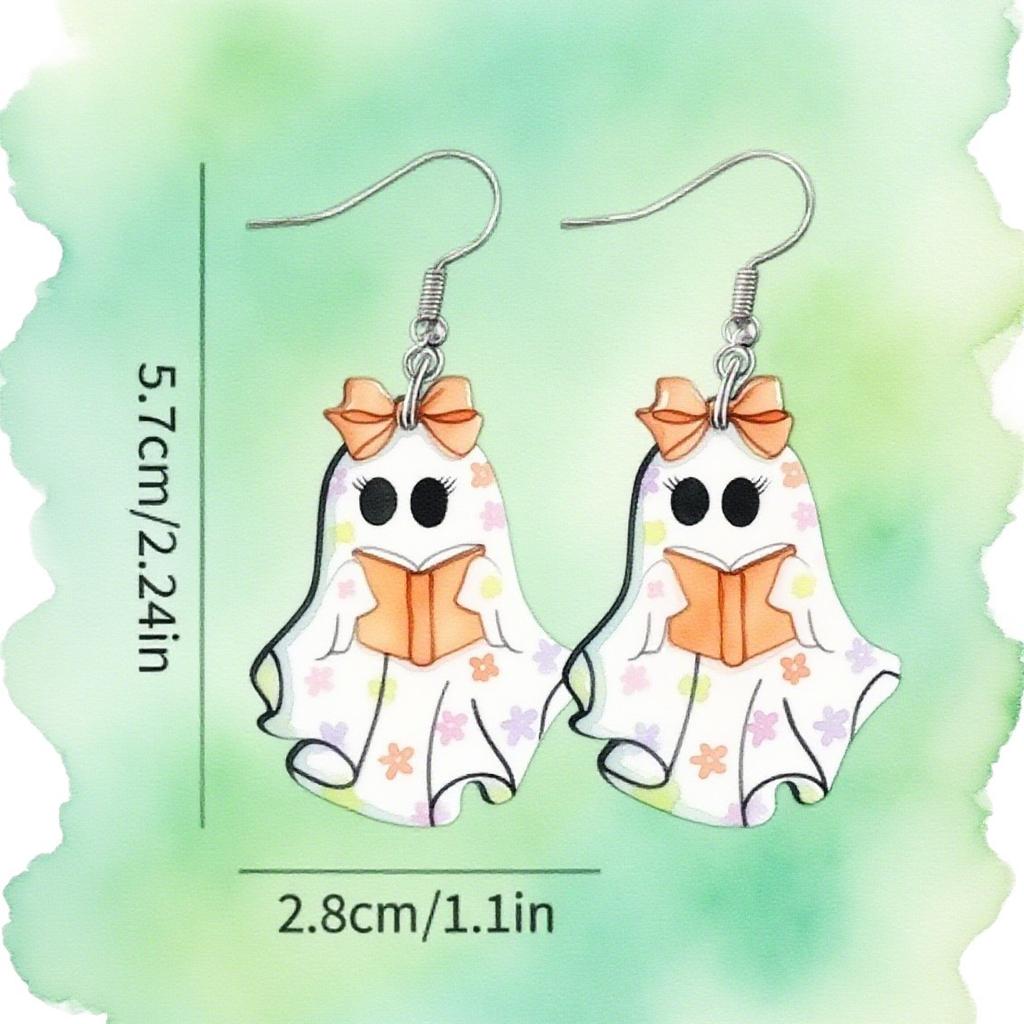 Cross-border New Bow Ghost Earrings Acrylic Halloween Decoration Creative Cartoon Book Ghost Earrings