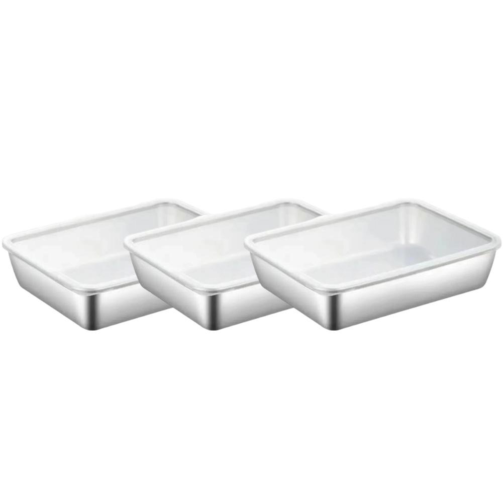3PCS Leak Proof Stainless Steel Food Storage Box with Effective Sealing Lid