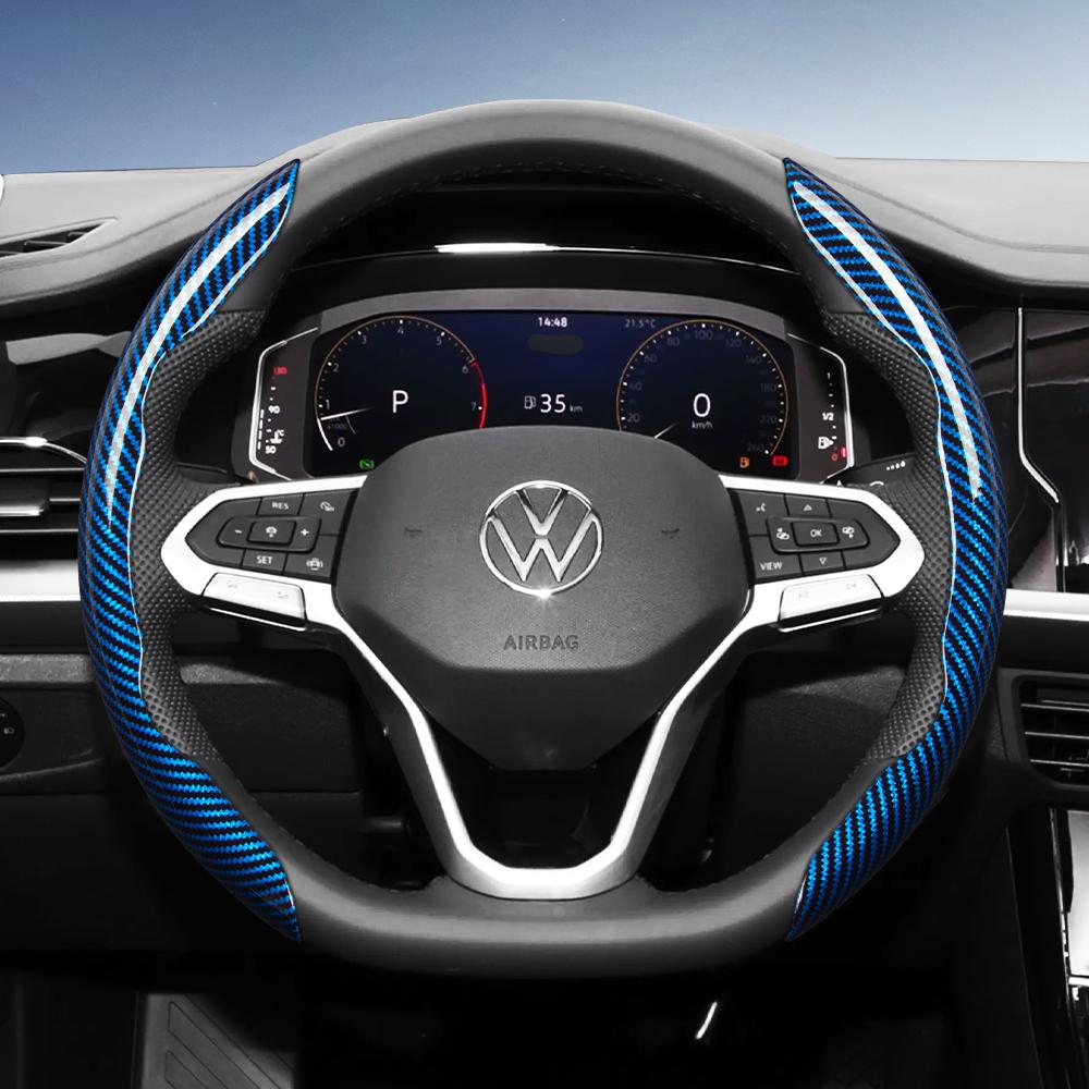 Suitable for Volkswagen Carbon Fiber Texture Steering Wheel Cover with Segmented Quick-Release Design, Durable, for Tiguan Golf T-Roc Polo Passat