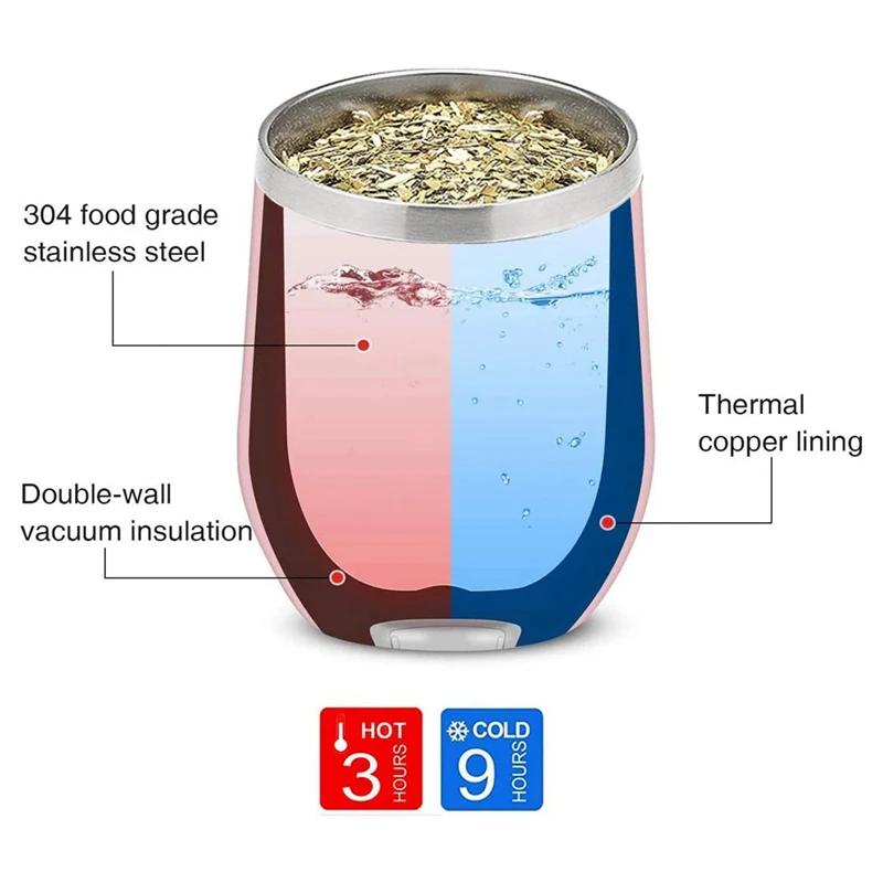 Dvoustěnný čajový set Yerba Gourd Mate z nerezové oceli Šálky na kávu Šálek na vodu s víčkem Lžička Sláma Bombilla Head Filter Kartáček
