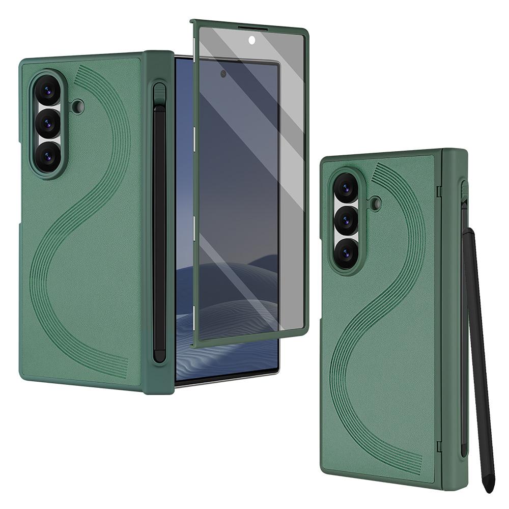 Business Magnetic Hinge Protect Leather Case for Samsung Galaxy Z Fold 8 7 6 with Anti-peep Glass Screen Film & S Pen Slot Cover