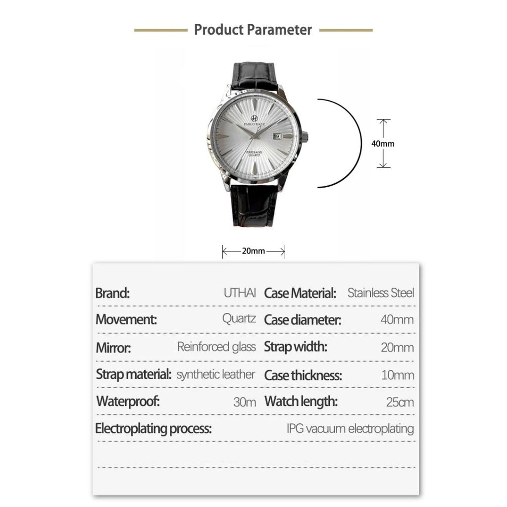 UTHAI CQ336 Szabadidős és Divatos Férfi Karóra Üzleti Vízálló Automata Naptár Kvarcóra Luxus Óra Ajándék