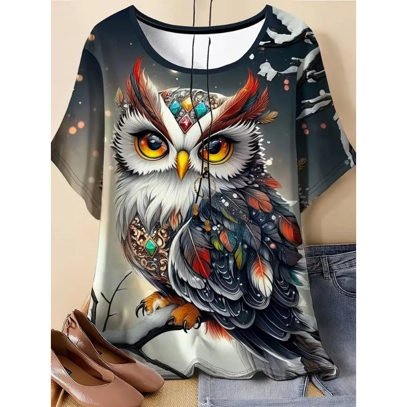 Modisches Damen Rundhals Kurzarm 3D Tier Farbdruck Tier Kurzarm Rundhals T-Shirt