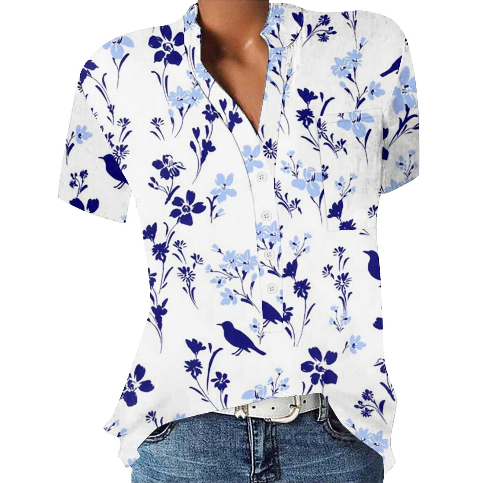 

Женская повседневная рубашка с v-образным вырезом и короткими рукавами с принтом, пуловер, свободная блузка, топы XL фиолетовый