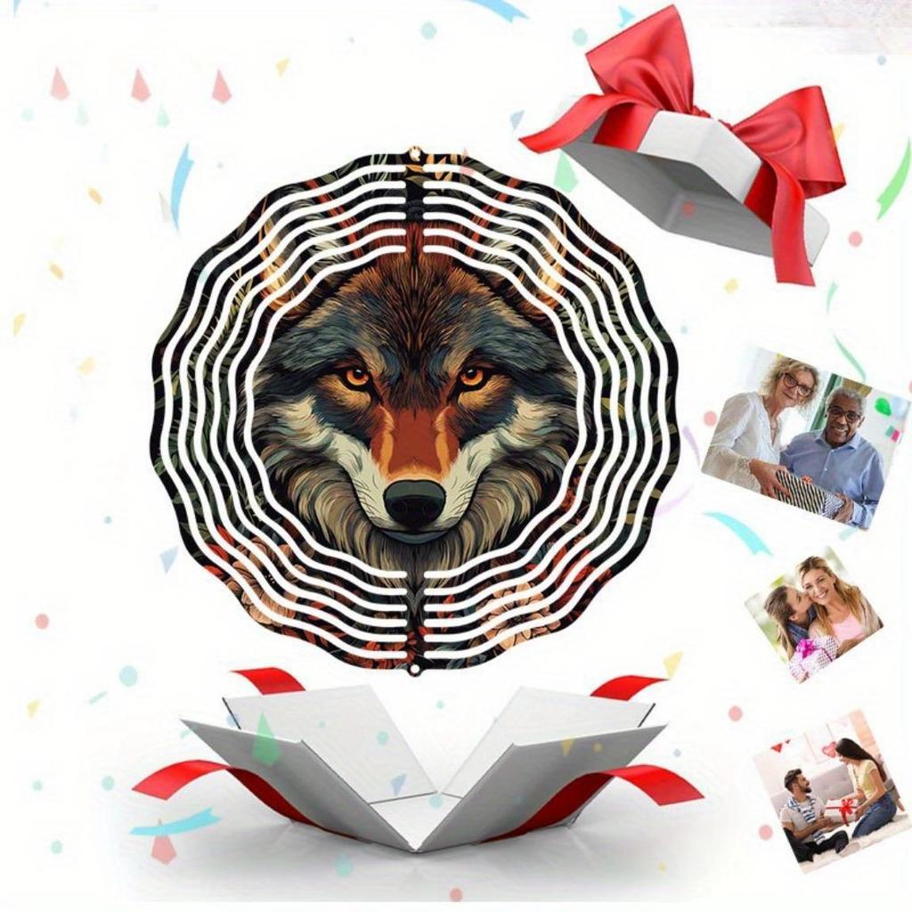 Rose Red Wolf Design 2D Metal Wind Chime Outdoor Hanging Decor for Garden Yard Home Wedding Birthday Christmas Gift