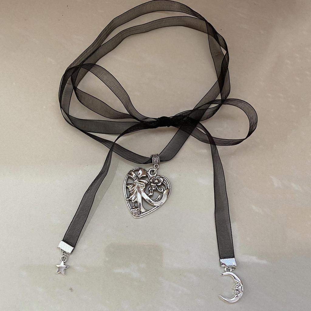 Heart Necklace Black Rope Necklace Punk Collar For Girl Streetwear Chocker