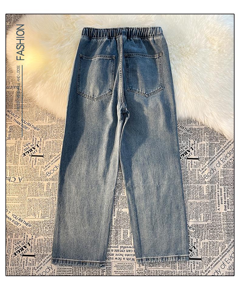 Women's Light Blue Elastic Waist Denim Jeans: Spring/Summer Loose, Slim, Straight, Wide-Leg, Petite, Casual, Comfortable.