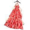 French sexy deep V-neck neck suspender dress women's summer waist temperament ruffle edge pendulum print dress