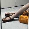 Sheepskin Version~ Miu Style Leather Soft-soled Mary Jane Shoes Women's Ballet Flats Round Head One-word Belt Single Shoes Laden Shoes