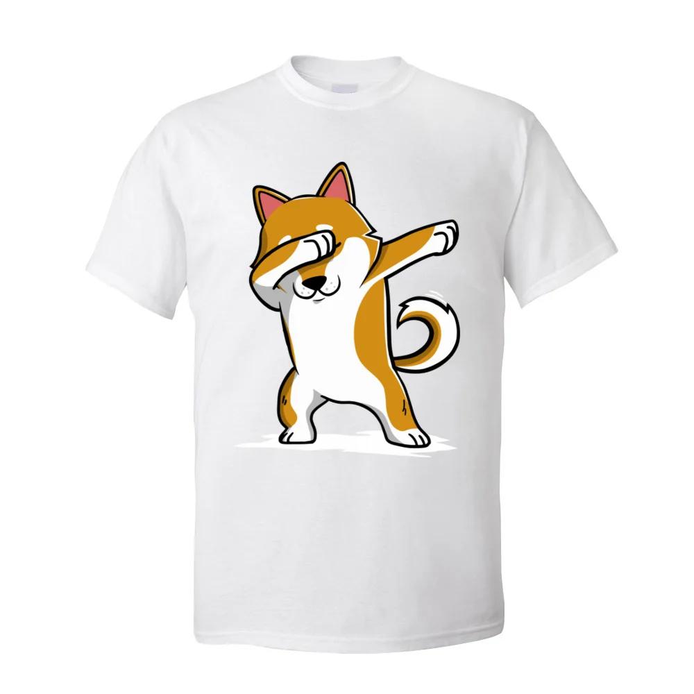 Funny Men's T-Shirt Shiba Inu Dabbing Tops Tees Discount Crew Neck Dance Tshirt Short Sleeve Cotton Casual T Shirt Wholesale