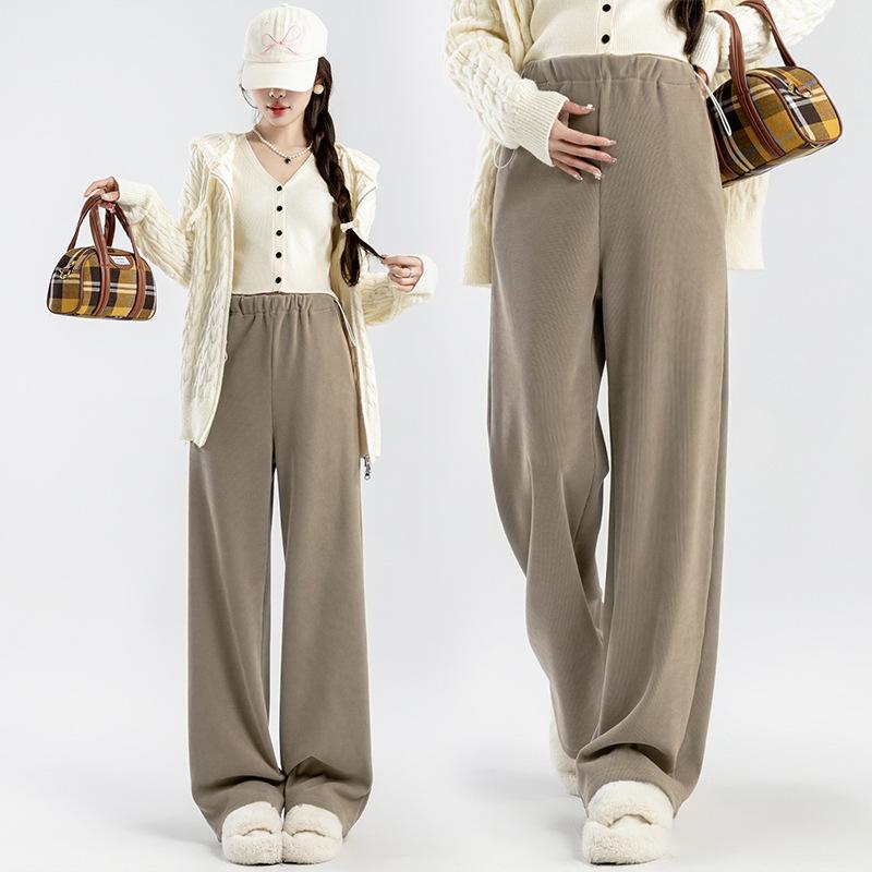 

#Реальное фото-3 беременные женщины брюки с кулиской по бокам карман высококачественный европейский хлопок ворс прямые брюки носить широкие брюки 3XL хаки