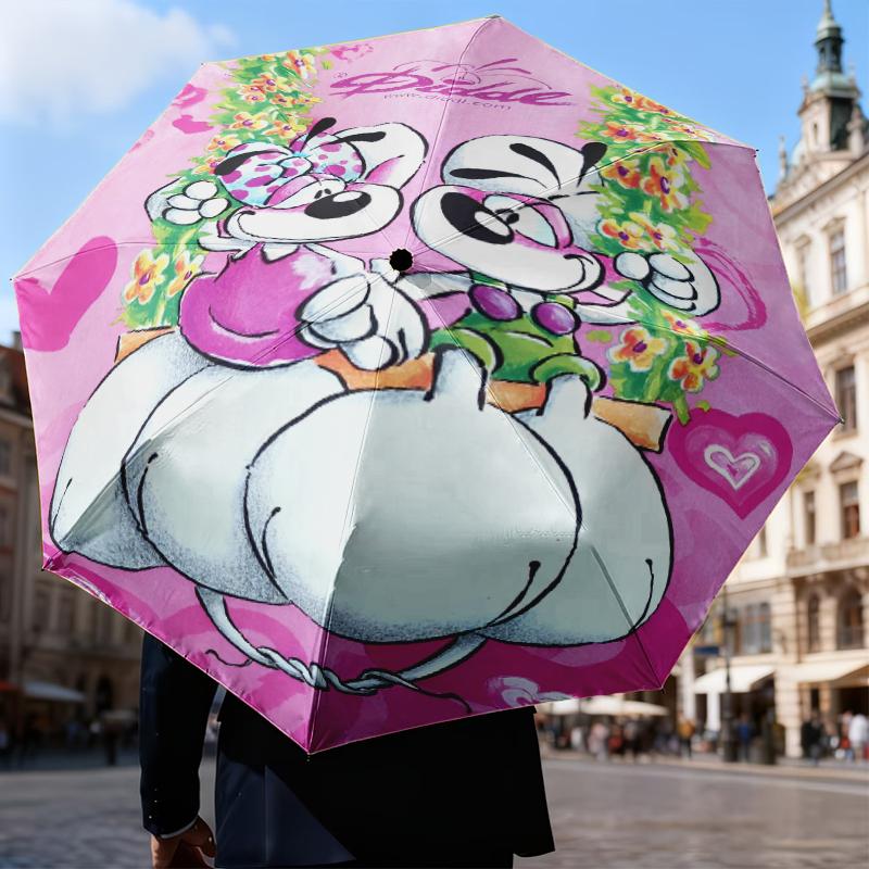 Diddl Love And Friendship In Pastel Umbrella Folding umbrella, automatic umbrella 8-Frame for Travel, camping Use Gift for Halloween Christmas